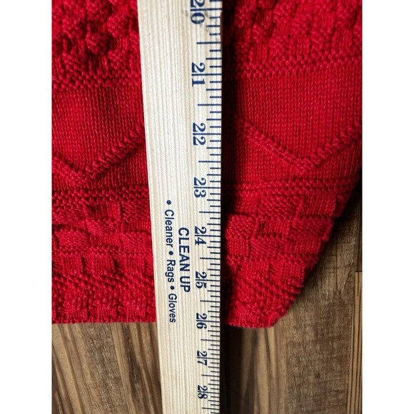 RG Basics Red Fisherman Knit Sweater V Neck Nautical Coastal Large Ramie Cotton - Picture 6 of 6